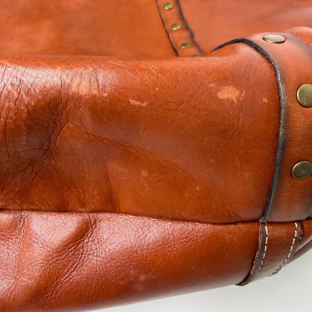Patricia Nash Benvenuto Tote Bag Cognac Leather Studded Brass Heritage Academia - Picture 13 of 16
